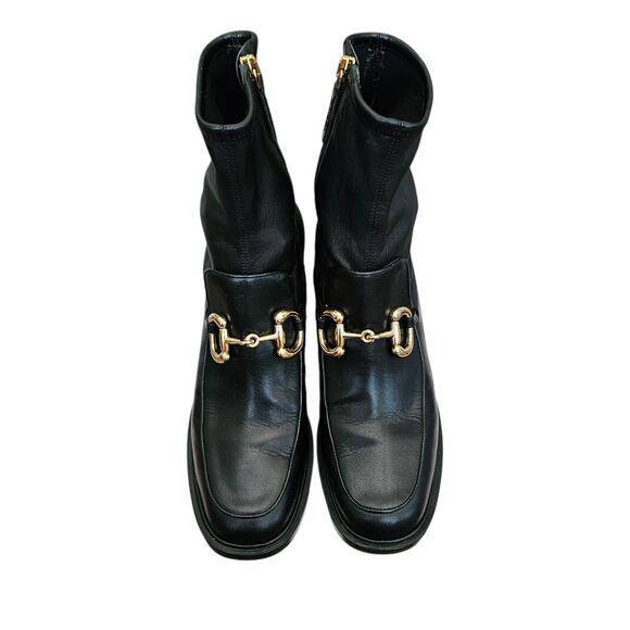 Gucci Baby Horsebit Sock Ankle Boot Size 39 US 9 Black Leather Block Heel Zip Up - Picture 2 of 11